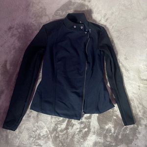 Armani Exchange Navy & Black Mock Neck Peplum Overlap Zipper Jacket, Size: S